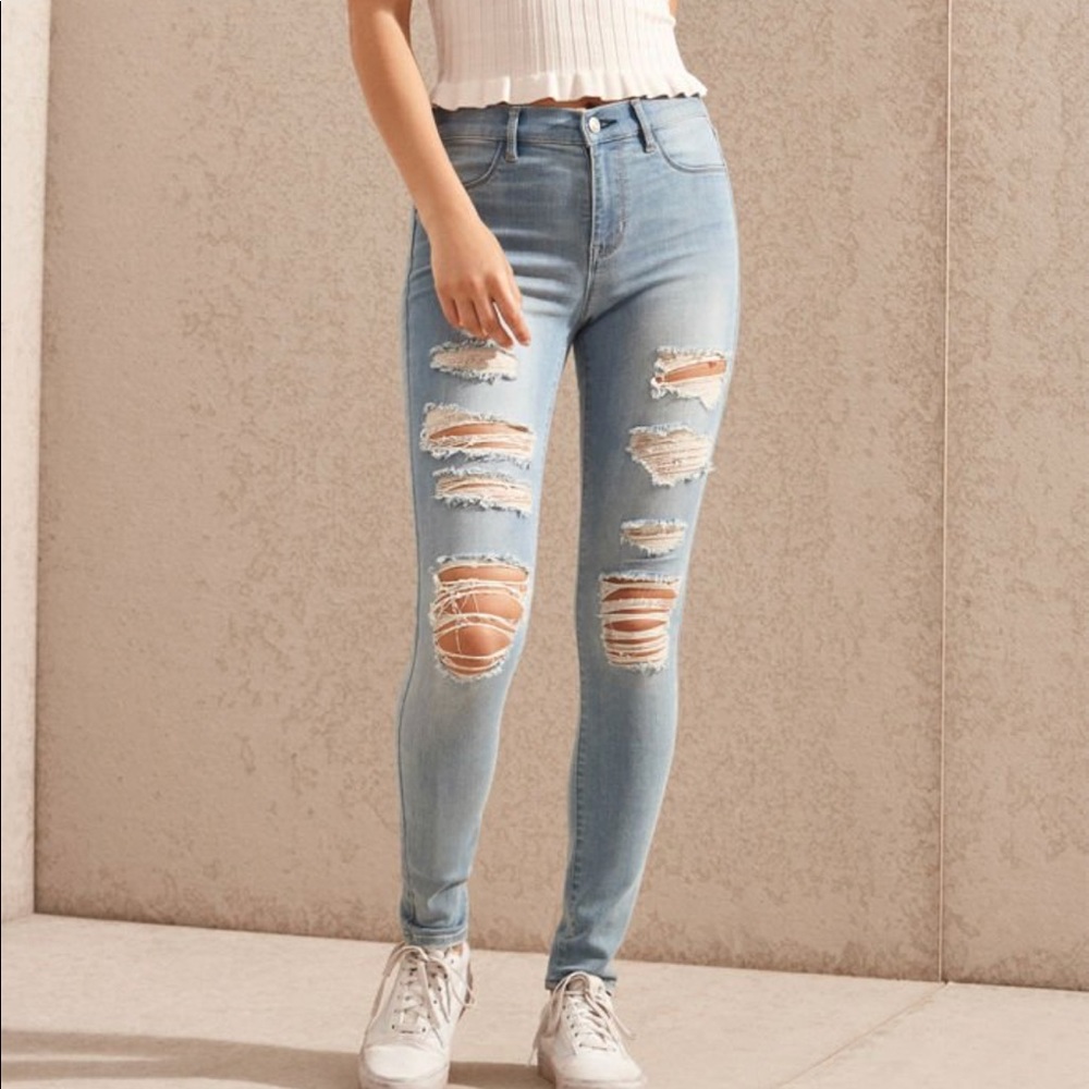 Pacsun mae blue ripped jeggings 2D